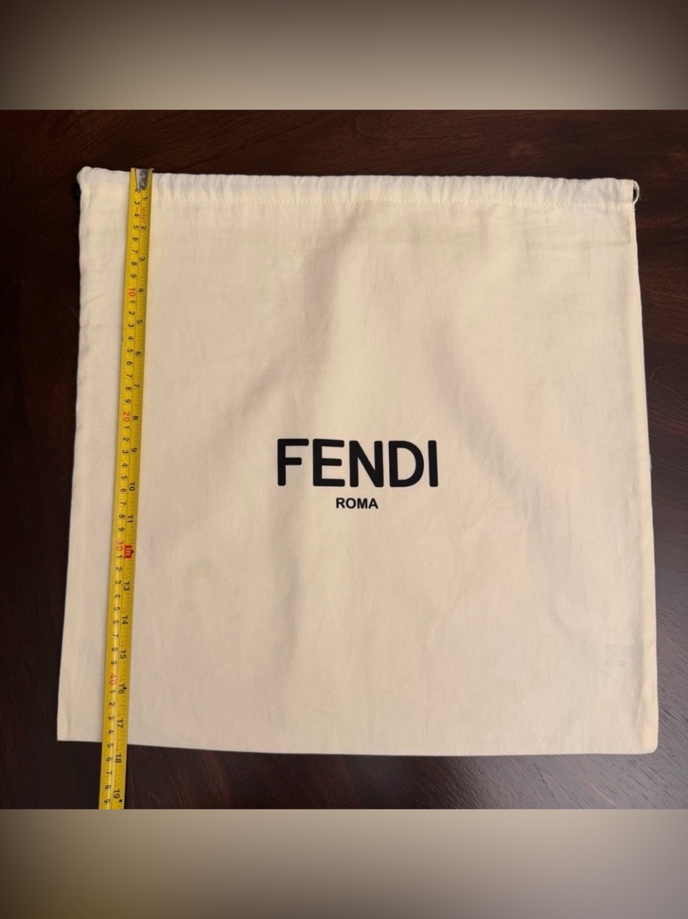 Fendi Cream Drawstring Logo Dust Bag with Black Print